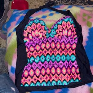 Womens Catalina Swim tank- multicolor Aztec print